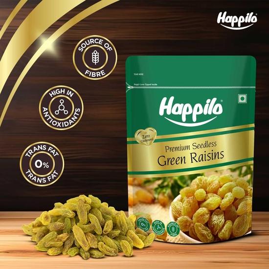 Happilo Premium Seedless Green Raisins 500g Value Pack | Kishmish | Nutritious| Rich in Iron & Vitamin B