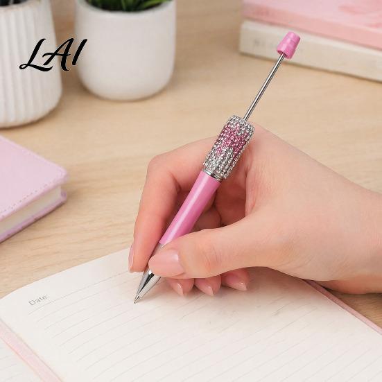 Fun Office Supplies Diamond Beadable Pens Bling Rhinestone Beaded DIY Plastic Bead Pen Crystal Gift for Women Shaft Black Ink Ballpoint Pens