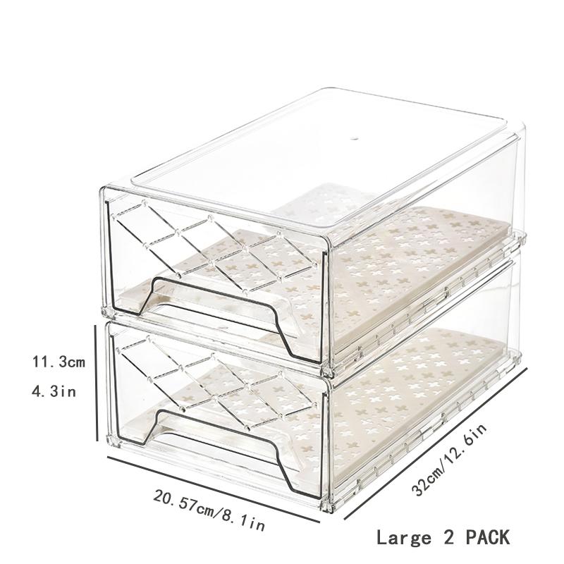 Refrigerator Organizer Storage Box Fridge Organizers Bins Plastic Stackable Drawer Container for Kitchen Refrigerator & Cabinets