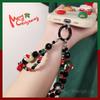 Mobile phone lanyard Christmas bow double chain women's wrist mobile phone pendant lanyard short hand rope handmade beaded chain