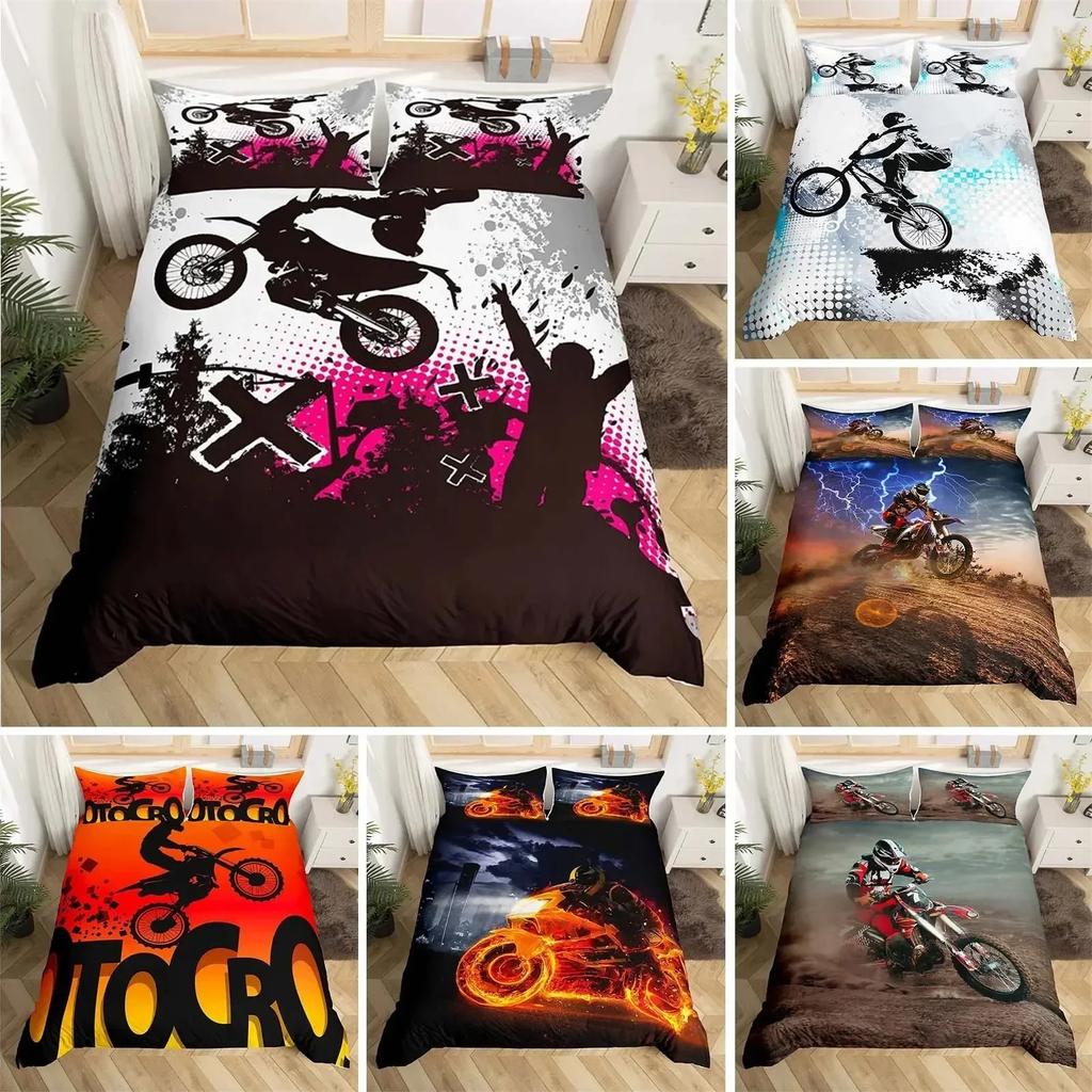 Пододеяльник Extreme Sport Motocross Комплект постельного белья для подростков и мальчиков, микрофибра, 3D, тема мотокросса, гонки, движения, пододеяльник
