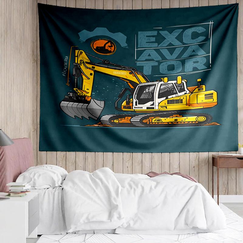 excavator Print Tapestry, Backdrop, Easy Setup, Ideal for Bedroom, Office & Living Room, with Aesthetic Wall Hanging Decor.