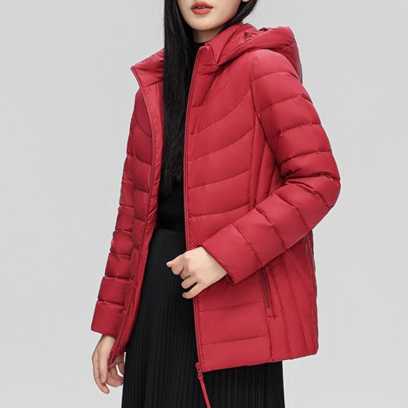Женский пуховик с капюшоном, съемный, легкий, однотонный, простой, с 90% белого утиного пуха
