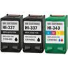 Pack 3 cartouches compatibles HP 337/343 - 2x Noir + 1x Couleur, pour DeskJet/OfficeJet/PhotoSmart/PSC