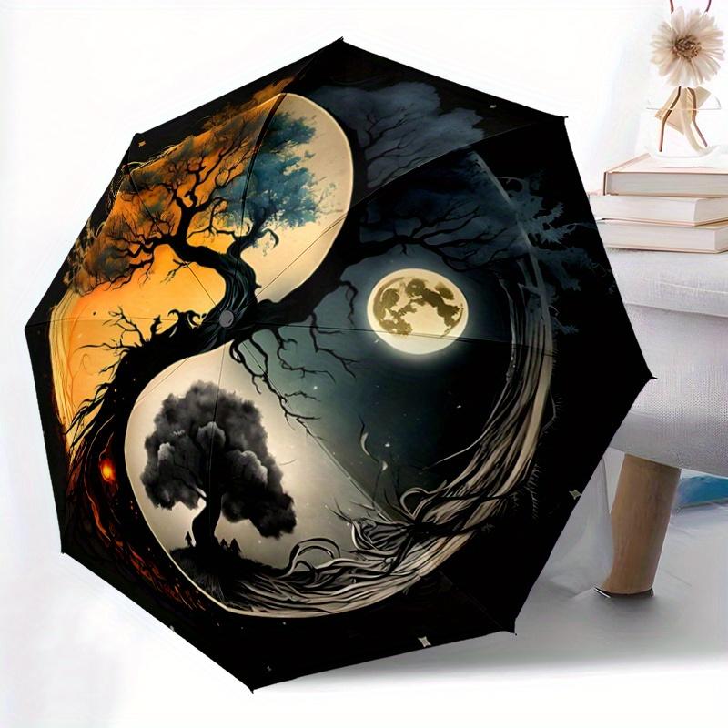 1pc Yin Yang Tree Automatic 3-Fold Umbrella Design, Cute Cartoon Pattern, Portable Outdoor Umbrella, Perfect, Holiday Gift for Disney fans.U100