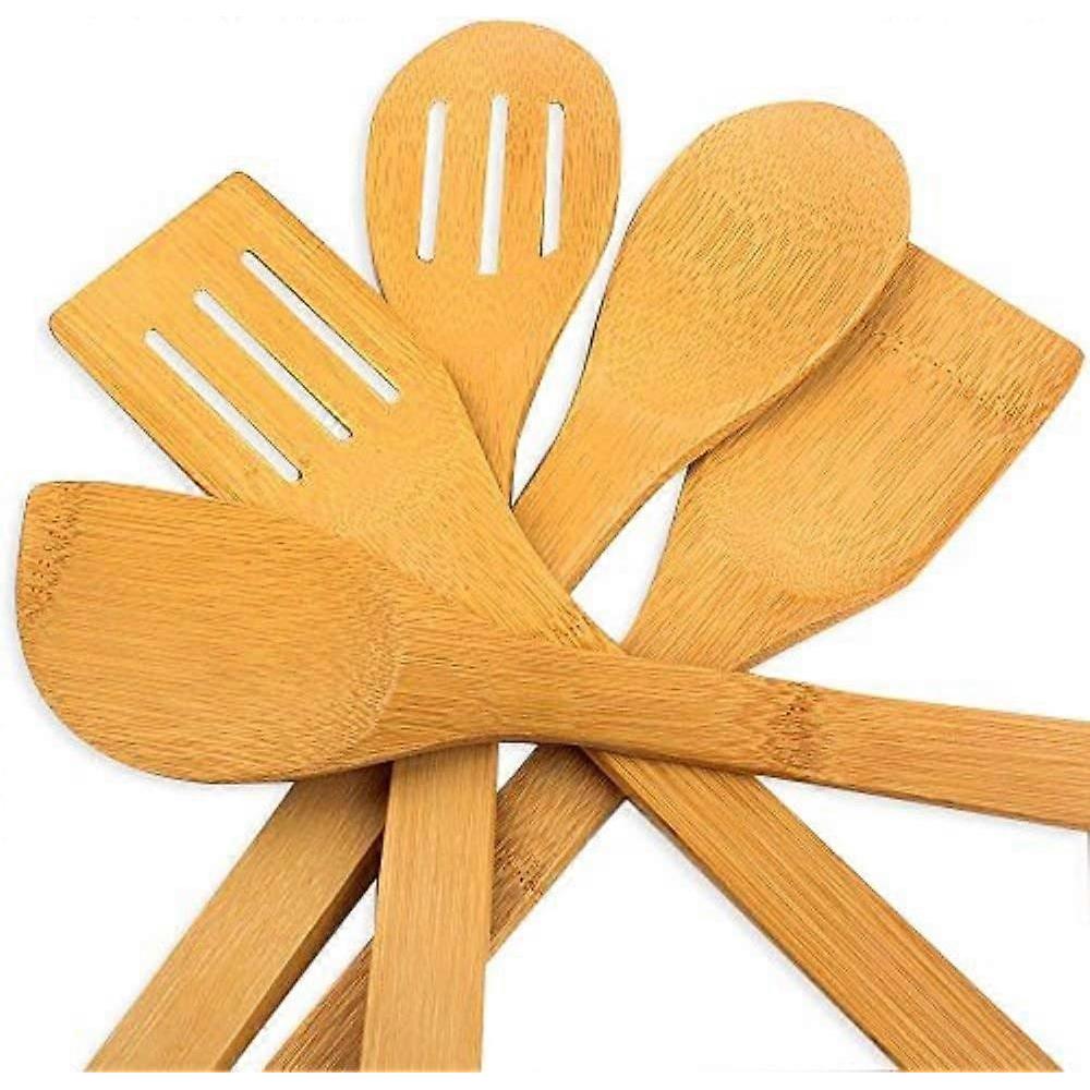 5PCS Wooden Cooking Utensils for Non-Stick Pan Cooking Tools Set Accessories Complete Bamboo 30cm