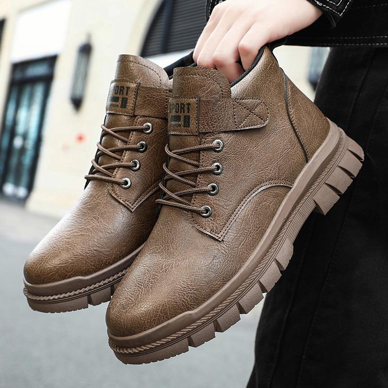 Fashion Men Leather Boots Outdoor Waterproof  Anti-slip Platform Work Shoes Men High Top Ankle Boot Boot Trend Climbing Shoe Plus Spring