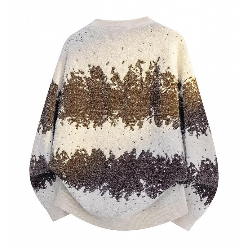 Пуловеры С длинными рукавами Свитера Унисекс Свитер Осень и Зима Градиентный цвет Шерстяной свитер Для пар Свободный Круглый вырез Базовый вязаный свитер Мужской