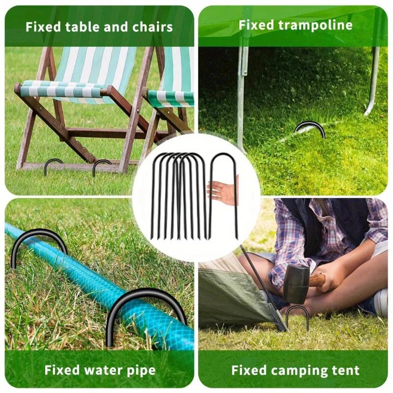 Top Quality 8pcs Heavy-duty Box Spring Anchor Kit, Suitable For Football Goals Upgraded Black Heavy-duty U-shaped Ground Nails