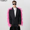 Men Lapel Net Yarn Hem Patchwork Long Sleeve Buttons Up Loose Thin Coats