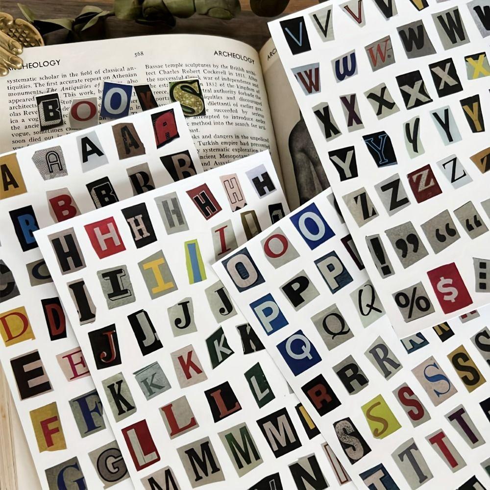 181pcs/4-Sheet English Alphabet Stickers Decorative Collage Korea Ins Style Number Symbol Stickers Vintage Aesthetic