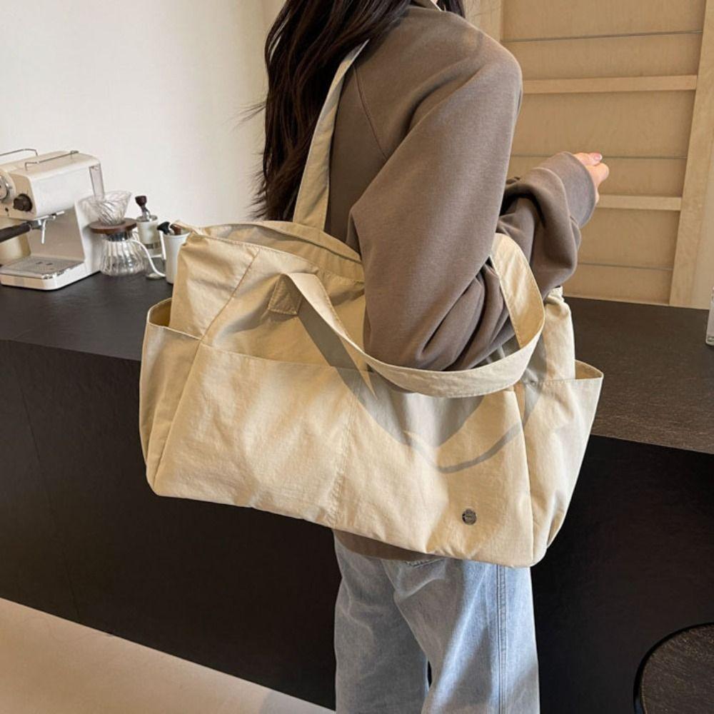 Solid Color Large Capacity Shoulder Bag Soft Material Commuting Handbag Casual Book Bags Shopping