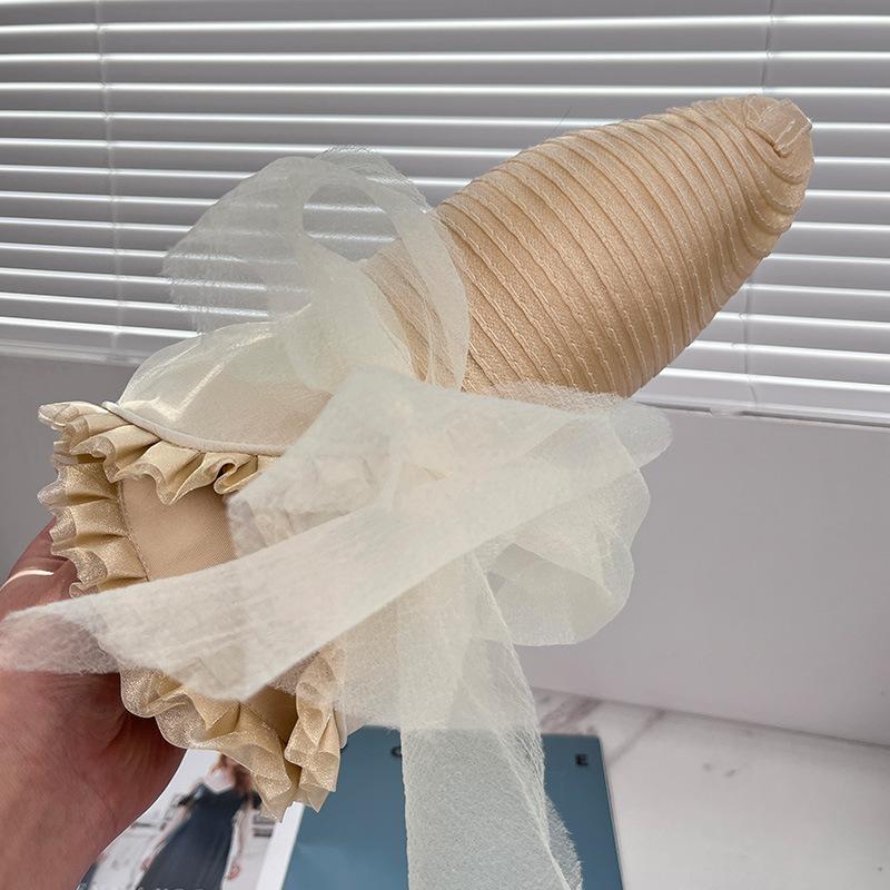 Summer new pearl bow mesh gauze hat women's travel sunscreen visor seaside vacation basin hat shows small face