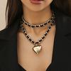 Layered Gold-Tone Zinc Alloy Heart Pendant Necklace, Black Woven Chain Choker Set, Vintage Statement Jewelry For Women Daily Wear & Gifting