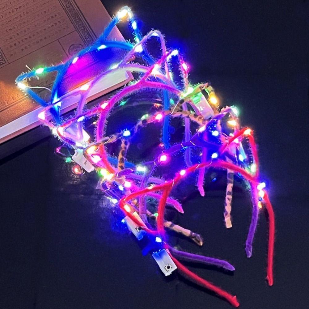 Корона Светодиодные Кроличьи Ушки Ободок Светящийся Обруч для Волос Светящиеся Кошачьи Ушки Повязка на Голову Смешной Ребенок