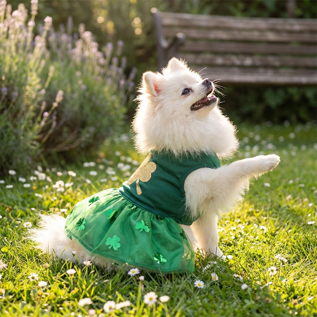 St. Patrick's Day Dog Dress - Green Tulle Skirt For Small & Medium Dogs And Cats