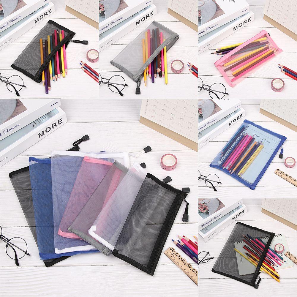 Handbags Makeup Coin Purse Cosmetic Storage Mesh Pen Bag Zipper Pencil Case Transparent Grid
