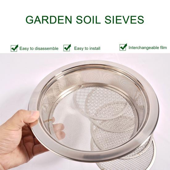 Soil Sifter Set Stainless Steel Sieve Frame with 5 Mesh Sieve Pans