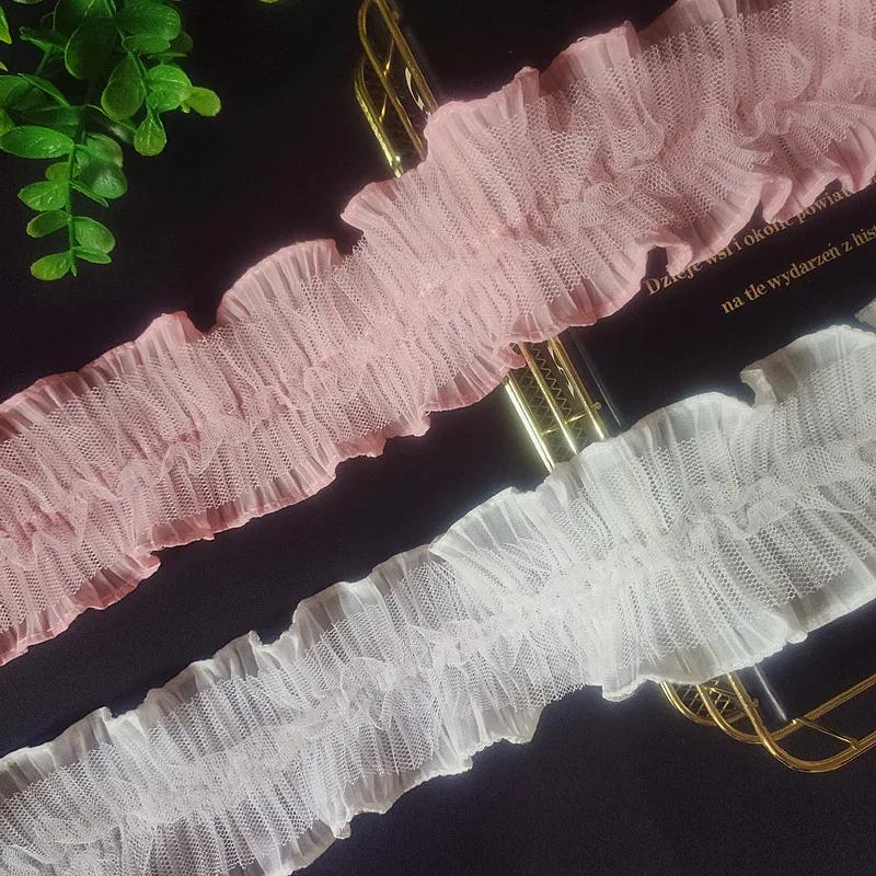 3 метра/партия, ширина 6 см, абрикосовый/белый/розовый, 2 слоя, 3D сетка, плиссированная кружевная отделка, тюль, кружево, ручная работа, сделай сам, детский рукав, пышная юбка-торт