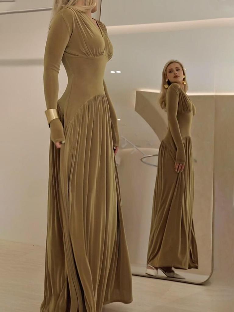 Элегантное бархатное платье с длинными рукавами для европейских и американских женщин - Блестящее, подчеркивающее талию, зимняя мода