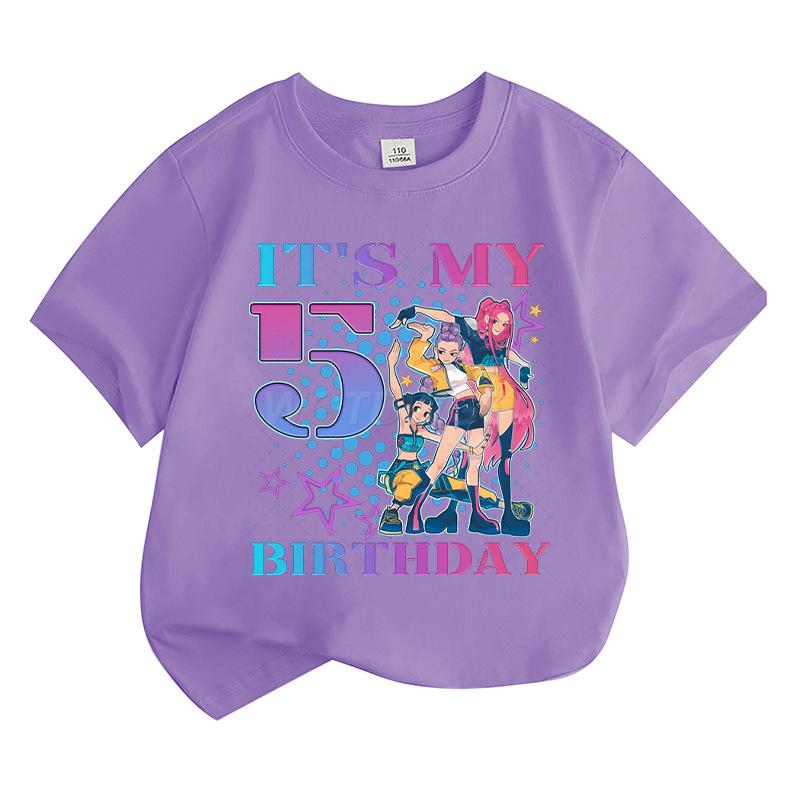 Boys' and Girls' Fashionable Birthday-Themed Printed Round-Neck Short-Sleeve T-Shirts—Summer Children's Loose-Fit Casual Tops