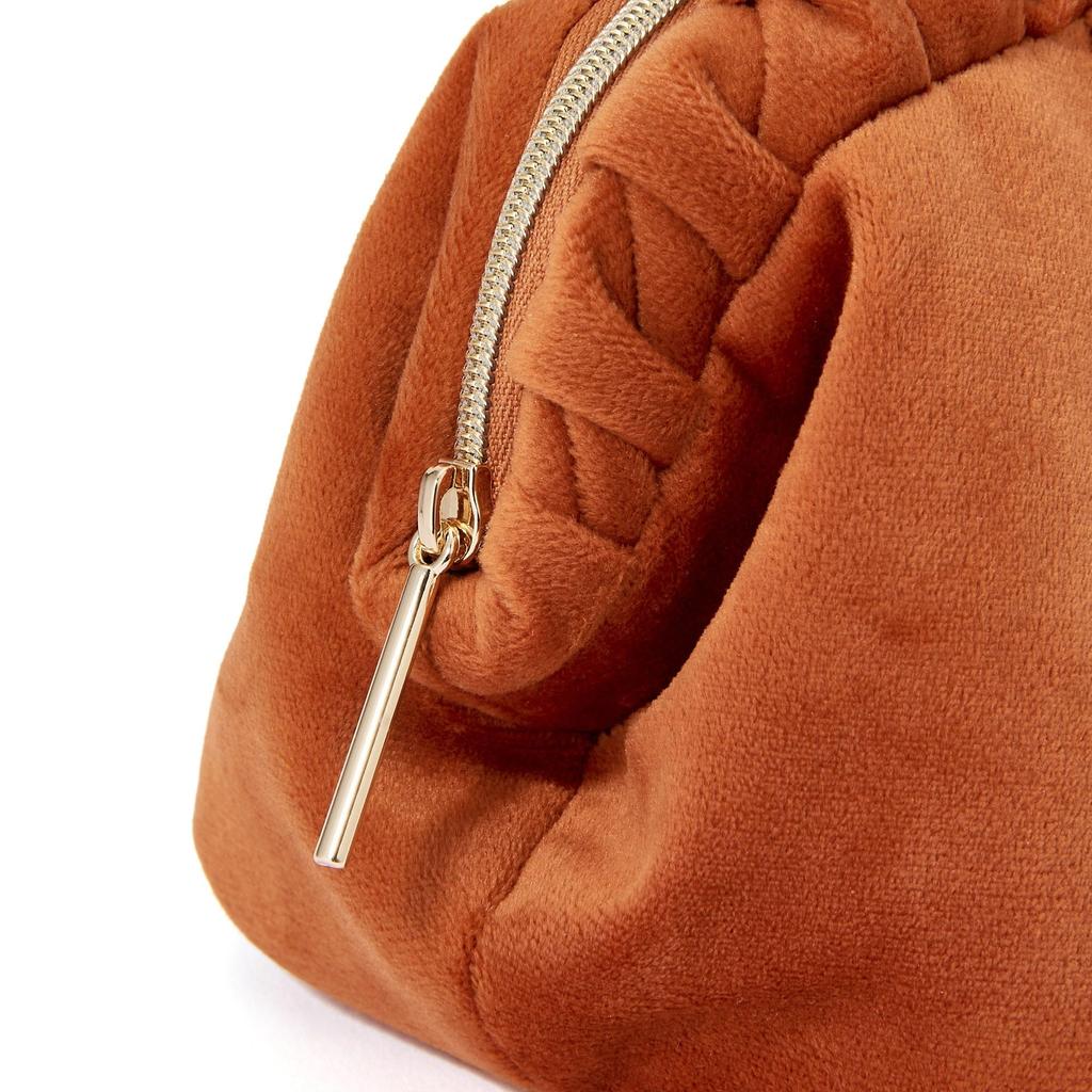 Francfranc Бархатный плиссированный провод с косметичкой для хранения макияжа, Оранжевый, Карманы, Косметичка,