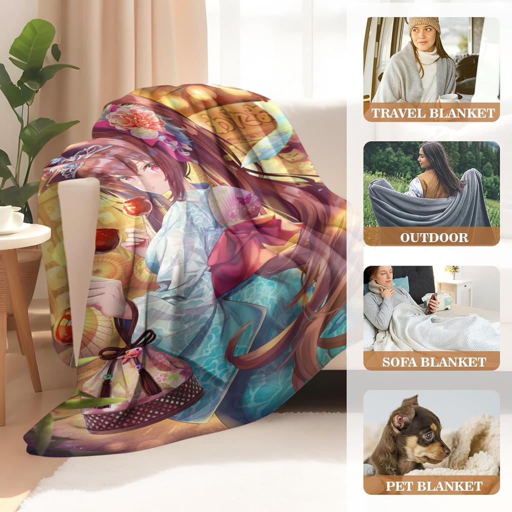 Lightweight Anime Fleece Fashion Blanket - Portable Flannel Throw for Travel, Office, Nap - Soft & Comfortable