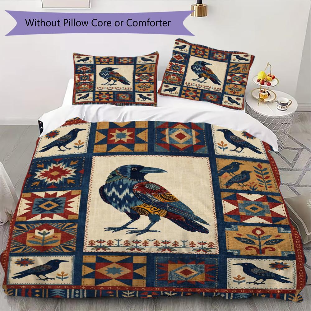 Crow Pattern Bedding uilt Set uilt Cover Pillowcase Home Decoration Birthday Gift (1 * duvet cover + 2 * pillowcase without core)47
