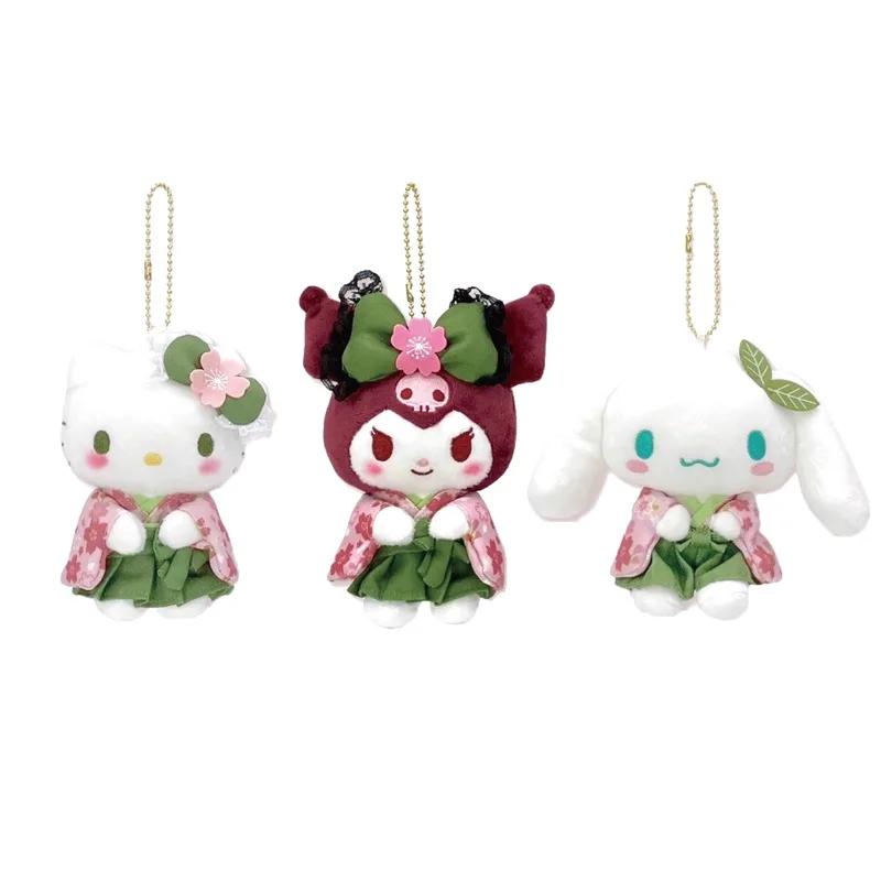 kawaii Sanrios Plush Toys Hello kitty Cinnamoroll Kuromi kimono plush keychain matcha my melody Bag Accessories Girls Gifts