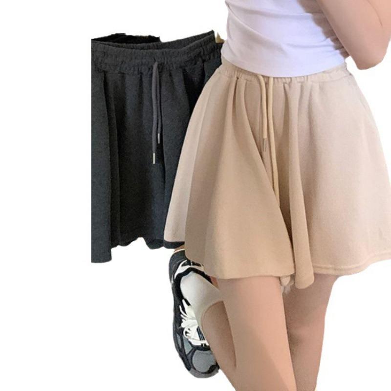 Drawstring Sports Shorts Women's Summer Elastic Waist Sag Loose Look Slim Everything with A Line Casual Wide Leg Skirt Pants