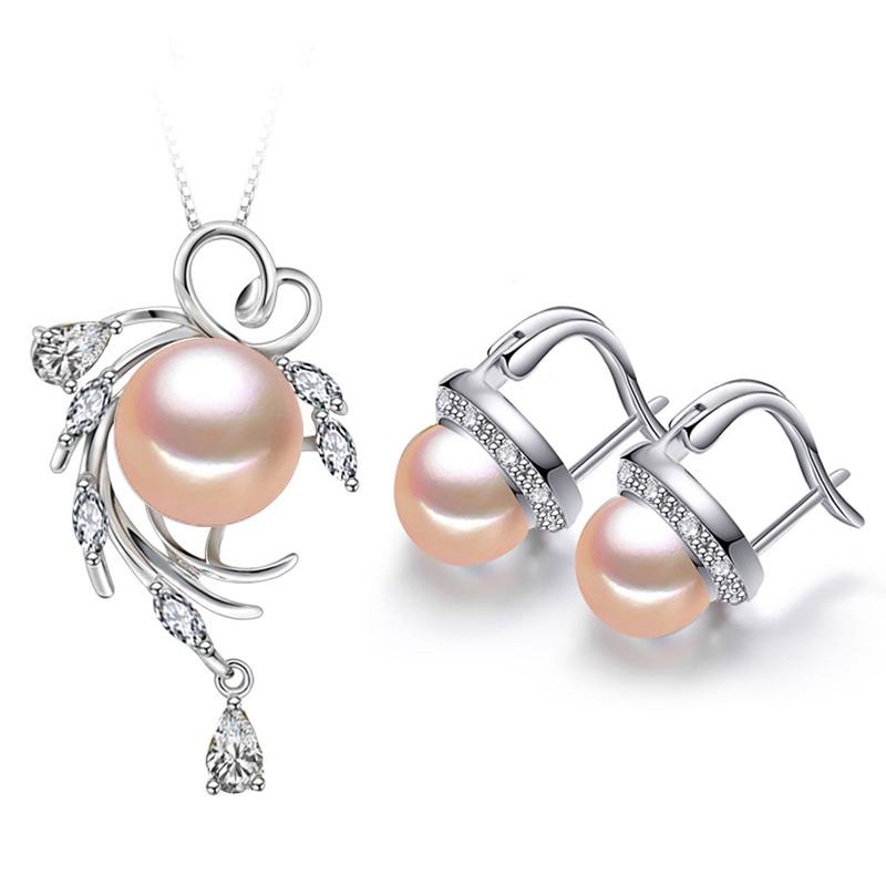 Fenasy Leaf Blue Natural Crystal Freshwater Pearl Necklace Clip Earrings For Women Pearl Jewelry Set