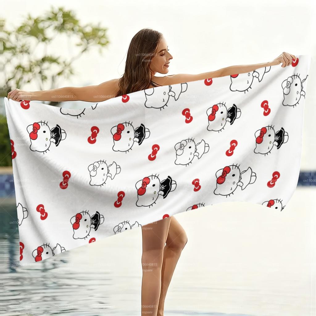 Пляжное полотенце Hello Kitty, Милое полотенце из микрофибры с мультяшным принтом, Быстросохнущее, Не собирающее песок, Полотенце для плавания на лето, для пляжа, бассейна, Идеальный подарок
