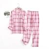 Cotton Flannel Women's Long Pants Pajamas Sets for Sleepwear Plaid Design Loose Autumn and Winter Long Sleeve Trouser Suits