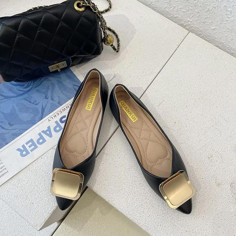 Shoes for Women Pearl Non Slip Pointed Toe Woman Flats On Offer Young Spring Luxury Brand Genuine Mark Wholesale Chic Point