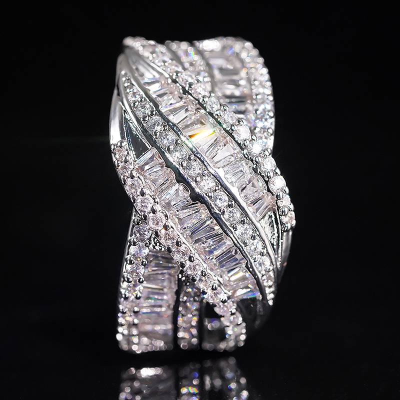 Xiaomi Huitan Cross Design Women Ring Silver Color Party Fashion Accessories Full Brilliant Cubic Zirconia Luxury Wedding Lady Jewelry