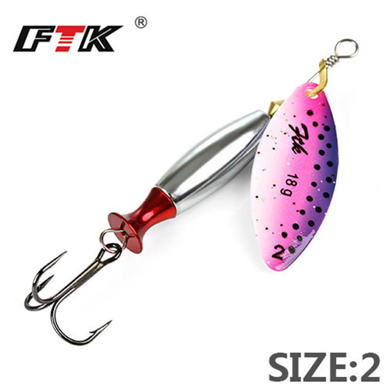 FTK 1PC Long Cast Size2-Size3 Fishing Lures Hook Spinner Spoon Lures With Treble Hooks