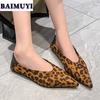 Pointed Toe Leopard Women Flats Loafers Shoes 2025 Trend Shallow Sexy Fashion Slippers Winter New Party Suede Mujer Zapatillas