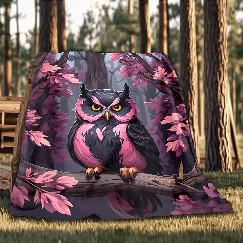 1 шт. Сова Ветвь Сакуры Плед из Полиэфирного Волокна, Легкий Фланель, Мягкий и Теплый, Для Всех Сезонов, Для Улицы, Кемпинга, Цифровая Печать
