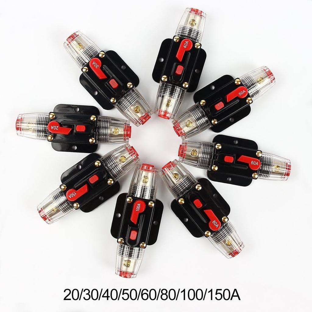 12V-24V DC Inline Car Circuit Breaker Manual Reset Switch Audio Fuse 20A/30A/40A/50A/60A/80A/100A