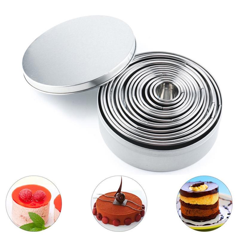 11pcs/Set Stainless Steel Round Cookie Moulds Practical Biscuit Cutters Circle DIY Mousse Cake Dessert Pastry Decorating Tool