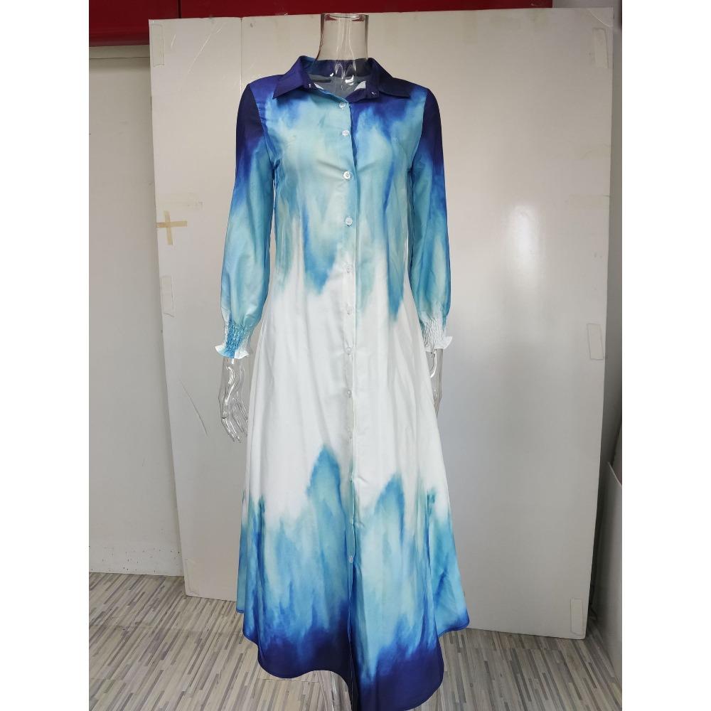 Весенне-летняя модная сексуальная рубашка на пуговицах, длинное платье, женские винтажные макси-платья с цветочным принтом и галстуком-краской