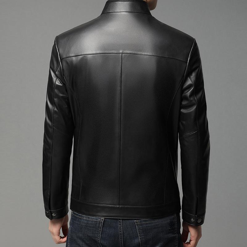 Новая осенне-зимняя куртка из натуральной кожи, мужская куртка из овчины обычного стиля с воротником-стойкой