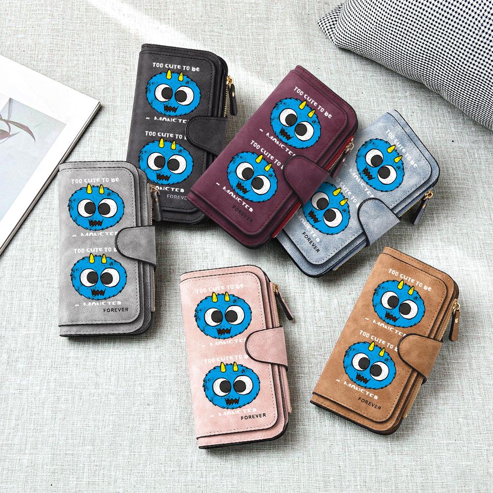 Cute Cartoon Monster Printed Long Wallet Multi Card Slot Leather Fashion Purse