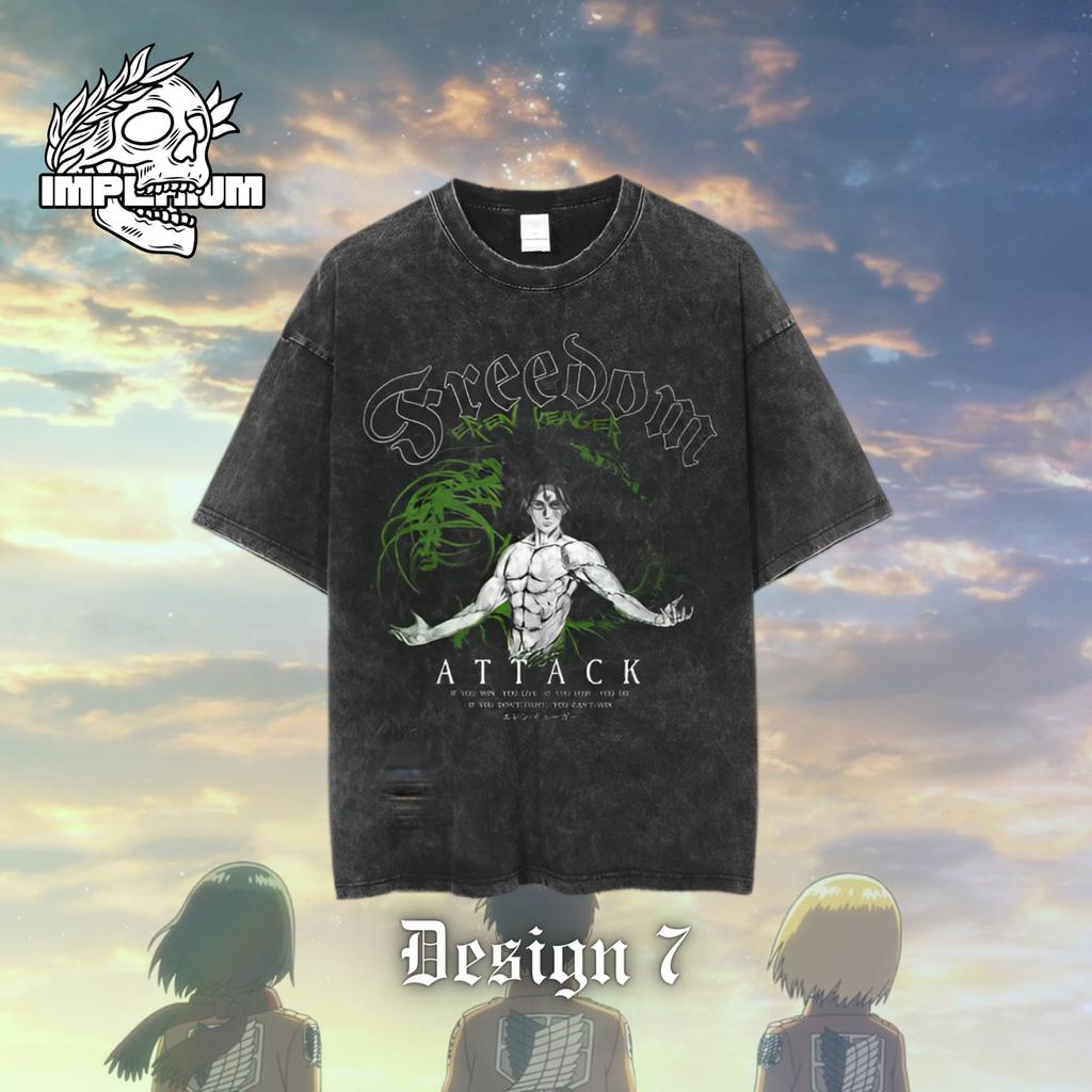 Unisex Anime Attack on Titan Vintage Washed Graphic Print T-shirt Men Women Casual Oversized Streetwear Hip Hop Fashion Summer New Tee