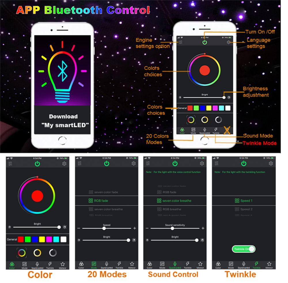 RGBW LED Twinkle Car Roof Stars Starry Sky Ceiling Light Kit 400Pcs Optic Fibers