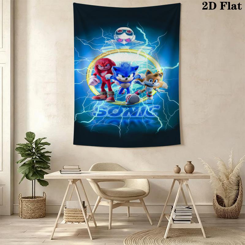 Sonic Hedgehog Movie Poster Tapestry Wallmounted Background Cloth Background Cloth Christmas Gift Wall Decoration