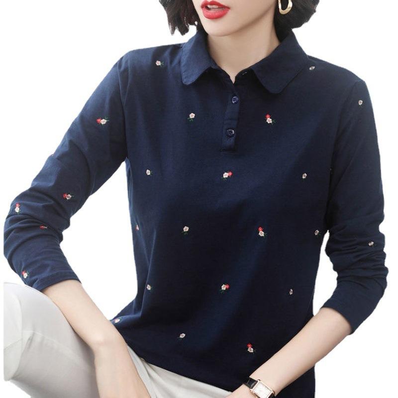 Women's Spring and Autumn Long Sleeve T-shirt Casual Large Size Standing Collar Long Sleeve