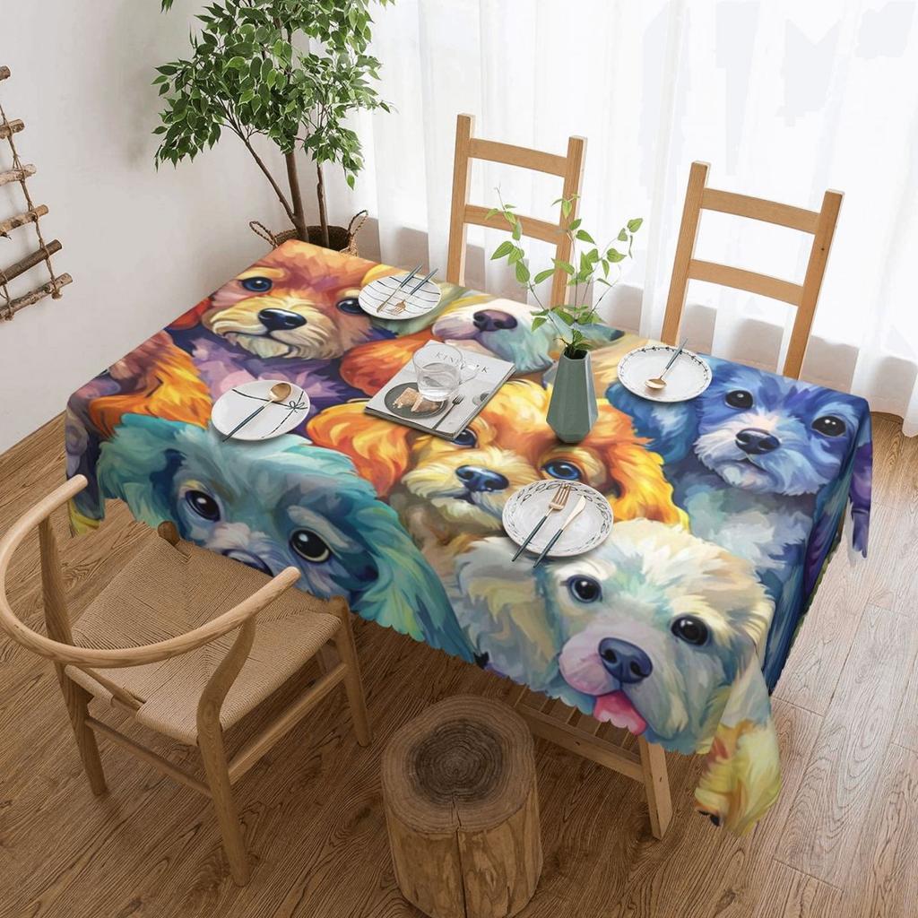 Rainbow Poodle Parade Custom Rectangular Tablecloth Waterproof Table Cover for Dining Events Table Cloth