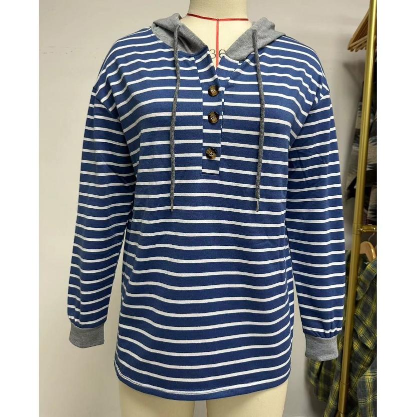 Women Autumn Winter Striped Pullover Long Sleeves Hoodies Contrasting Splicing Hooded Loose Sweatshirt fo… More