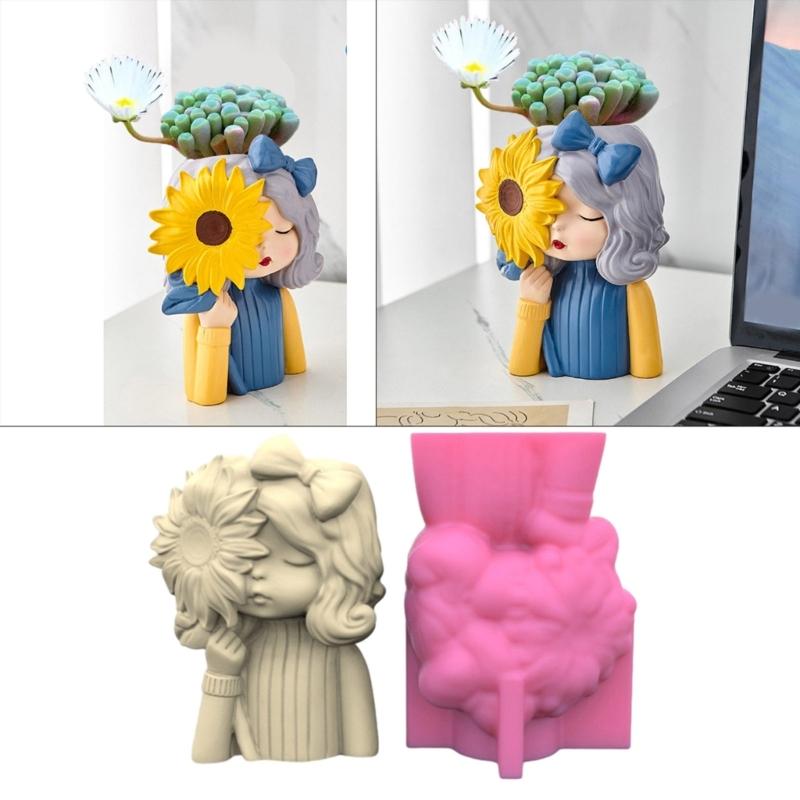 3 шт./компл., силиконовая форма, 3D милая девушка, форма для цветов, ручная работа, держатель для ручек, форма из эпоксидной смолы для домашнего декора